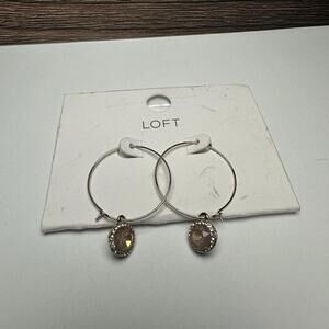 LOFT Hoop Pink & Clear Rhinestone Gold Tone Pierced Earrings NWT $29.50
